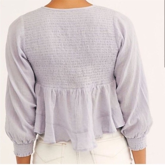 Free People Waiting on Summer Smocked Crop Top Lilac Lavender Purple Festival - Picture 4 of 13